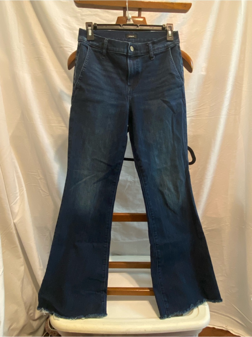Source Unknown Dark Blue Flare Jeans with Frayed Hem